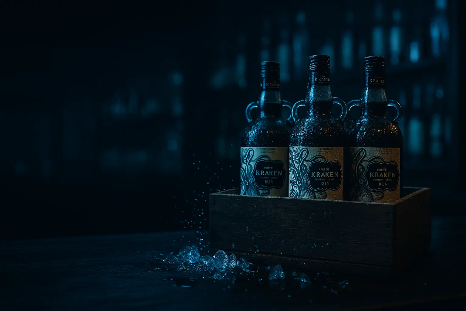 Ящик прохладительных напитков Kraken на барной стойке